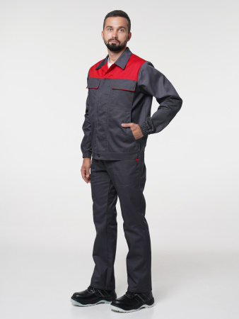 Костюм рабочий мужской №112 (куртка, полукомбинезон) тёмно-серый с красным (ЧЗ)