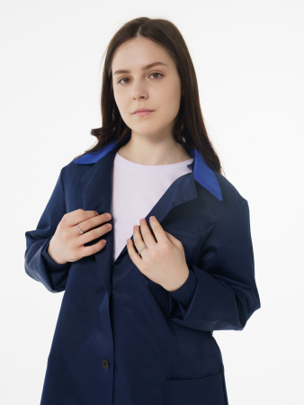 Халат рабочий женский №205 тёмно-синий с васильковым