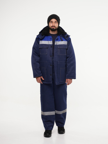 Костюм мужской зимний Кос706 (куртка, брюки) ткань смесовая, цвет темно-синий с васильковым