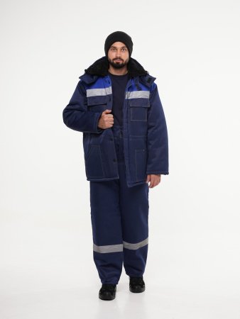 Куртка мужская зимняя Кур706 ткань смесовая, цвет темно-синий с васильковым