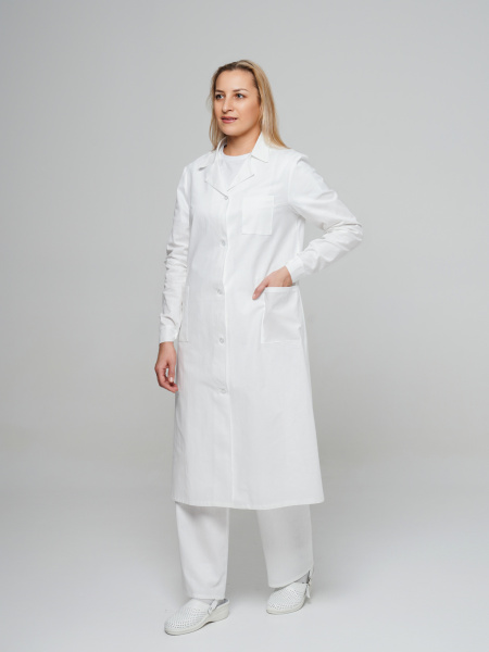 Халат рабочий женский №201 отбеленный, ткань Бязь