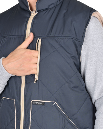 Жилет "ЕВРОПА" удлиненный (на подкладке флис бежевый) сине-серый (ЧЗ)