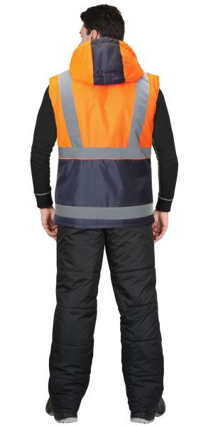 Жилет "Терминал" с капюшоном темно-синий с оранжевым (ЧЗ)