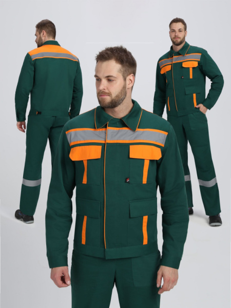 Костюм ИТР СОП IMP (тк.Саржа,250) брюки, т.зеленый/оранжевый