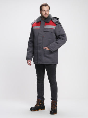 Куртка зимняя Бригада NEW (тк.Смесовая,210), т.серый/красный (ЧЗ)