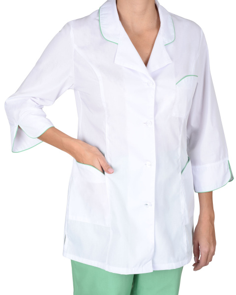 Костюм "Жасмин" женский: куртка, брюки, колпак белый с салатовым (ЧЗ)