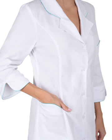 Халат "Жасмин" женский белый со светло-бирюзовым (ЧЗ)