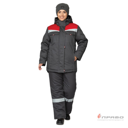 Куртка женская утеплённая "Профессионал" тёмно-серая/красная