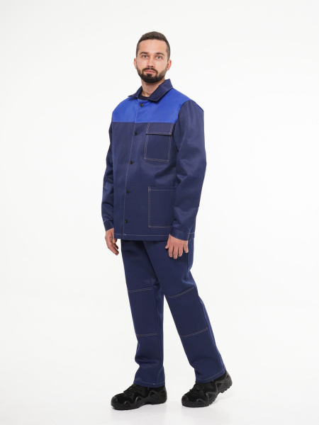 Костюм рабочий мужской №100 (куртка, брюки) тёмно-синий с васильковым без СОП (ЧЗ)