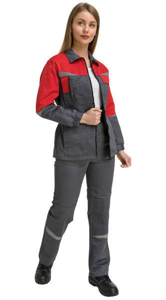 Костюм рабочий женский летний RONTA KS625 с брюками темно-серый, красный