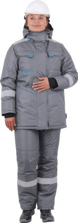 Костюм ГАЛАКТИКА зимний, серый-бирюза, женский (Куртка+брюки) Кос 487 (ЧЗ)