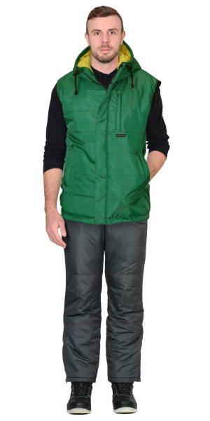 Жилет "ЗОДИАК" зеленый (на подкладке флис желтый) (Сработка) (ЧЗ) тк. Оксфорд