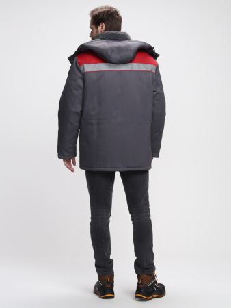 Куртка зимняя Бригада NEW (тк.Смесовая,210), т.серый/красный (ЧЗ)