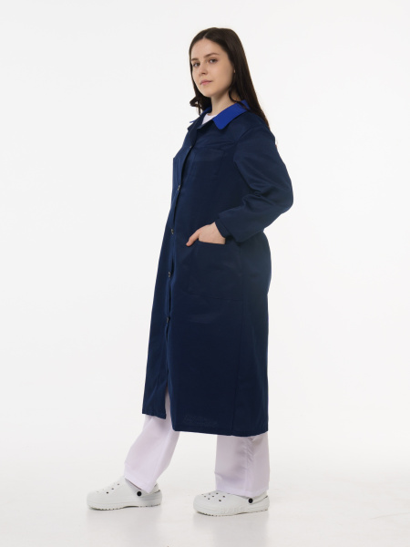 Халат рабочий женский №205 тёмно-синий с васильковым