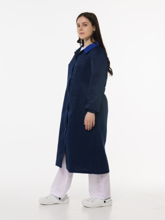 Халат рабочий женский №205 тёмно-синий с васильковым