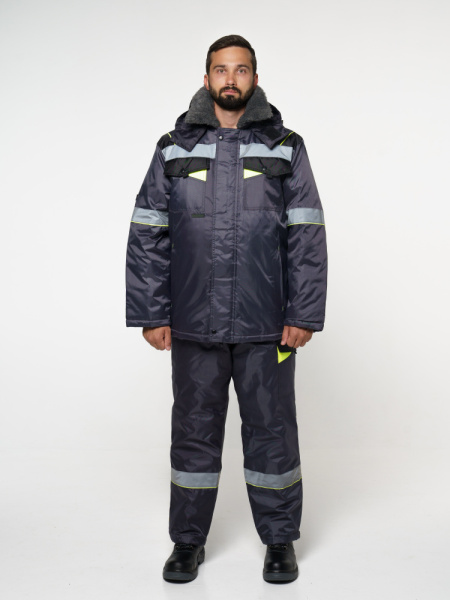 Костюм "ХОВАРД":зим.куртка дл.,п/к,т.-серый с черн. и лимон.отд. и СОП тк. Оксфорд (ЧЗ)