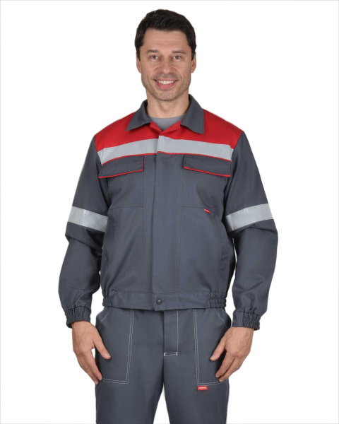 Куртка "Мегион" короткая, серая с красным (ЧЗ)